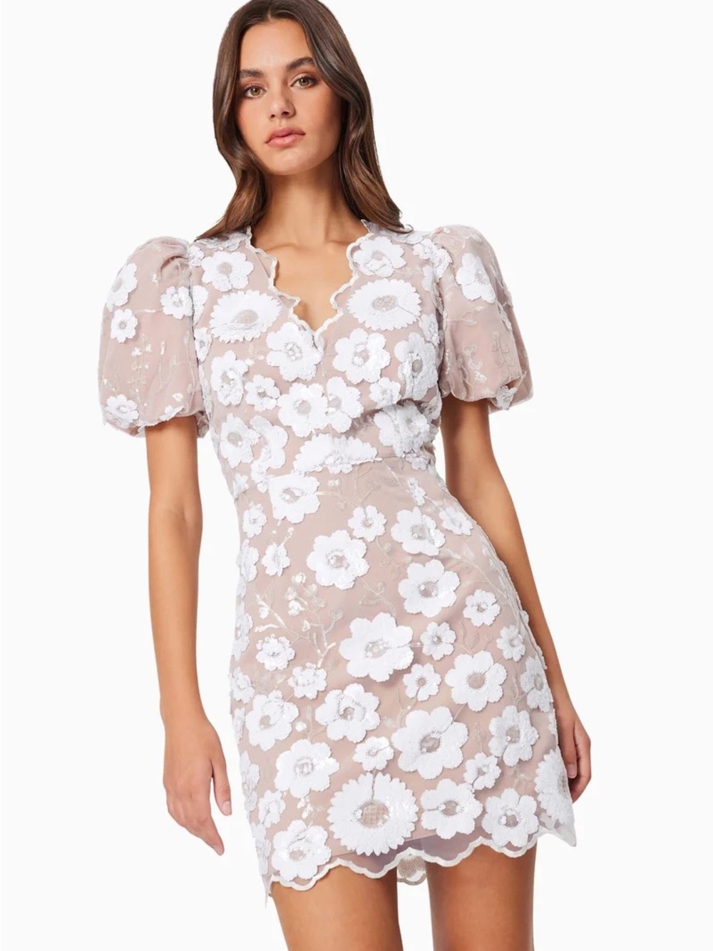 Elliatt Blush Mini Dress with White Floral Appliqué